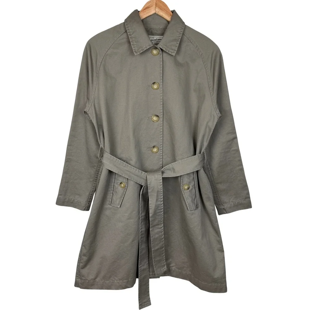 Traditional Wears Cotton Trench Coat Womens M L Khaki Belted Classic Understated